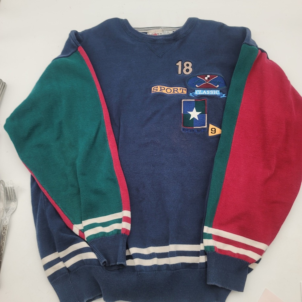 VTG Cotton Traders Sport‎ Mens XL Colorblock Golf Embroidered Sweater RN43692
